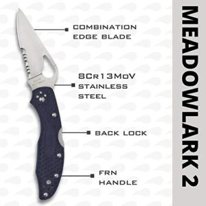 Spyderco Byrd Meadowlark 2 Lightweight Knife with 2.90" Stainless Steel Blade and Blue Non-Slip FRN Handle - CombinationEdge - BY04PSBL2