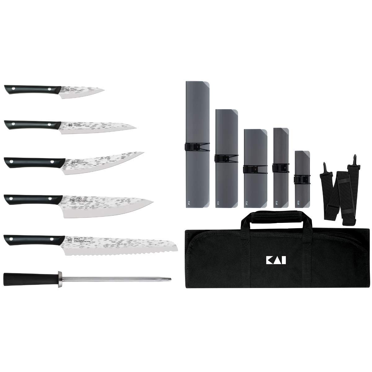 Kai PRO 7 Piece Culinary Knife Set, Kitchen Knife Set with Knife Roll, Includes 8" Chef's Knife, 3.5" Paring Knife, 6" Utility Knife, From the Makers of Shun