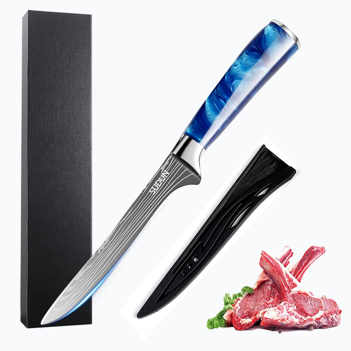 SUDUN Boning Knife 6 Inch, Versatile Deboning Knife，German High Carbon Stainless Steel Kitchen Knives for Meat Fish Poultry Chicken, Ergonomic Resin Handle with Gift Box