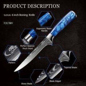 SUDUN Boning Knife 6 Inch, Versatile Deboning Knife，German High Carbon Stainless Steel Kitchen Knives for Meat Fish Poultry Chicken, Ergonomic Resin Handle with Gift Box