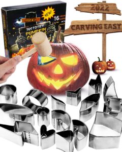 justotry pumpkin carving kit with hammer safe for kids, halloween pumpkin carving tools, durable stainless steel non-knife pumpkin carving stencils, pumpkin carving set for adults, 16 pcs