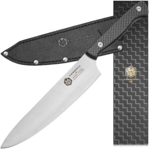 kessaku 8-inch chef knife - senshi series - forged japanese aus-8 high carbon stainless steel - carbon fiber g10 handle with sheath