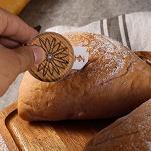 Wood Bread Lame Slashing Cutter Tool, Bamboo Hand Crafted Dough Sourdough Scoring Knife Making Slasher Lame Bread Tool for Bread Bakers with 5 Replaceable Razor Blades and Storage Cover (Sunflower)