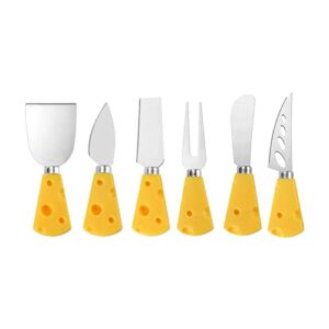 cheese knife set of 6, stainless steel small cute cheese knives and forks with plastic handle, complete stainless steel cheese knives collection for family gathering christmas wedding party