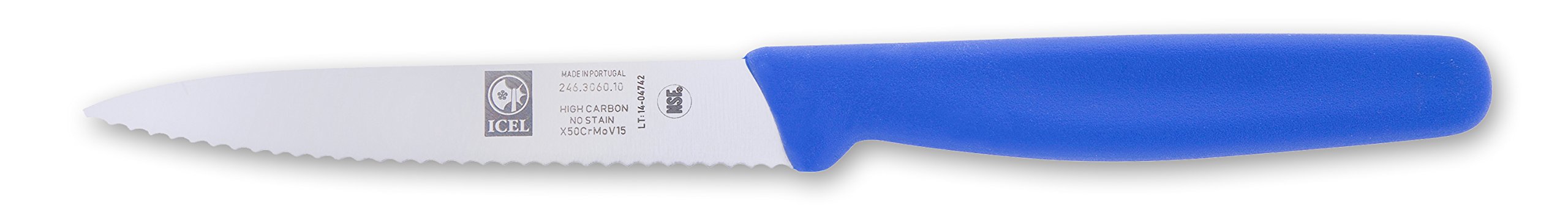 ICEL 9 Inch Paring Knife, Serrated Edge, High Carbon German Stainless Steel razor Sharp Blade, Blue Handle