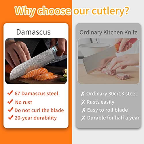 Kuwata Santoku Knife, Professional Japanese VG-10High Carbon Stainless Steel Damascus Kitchen Santoku Chefs Knife, Ergonomic Wood Knife Handle, Super Sharp Chef's Knives with Gift Box