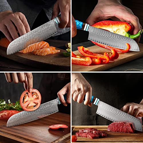 Kuwata Santoku Knife, Professional Japanese VG-10High Carbon Stainless Steel Damascus Kitchen Santoku Chefs Knife, Ergonomic Wood Knife Handle, Super Sharp Chef's Knives with Gift Box