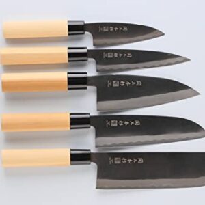 Seki Sanbonsugi Japanese Utility Chef Kitchen Knife, KUROUCHI Carbon Tool Steel Nakiri Knife, Shiraki Wooden Handle, 165 mm (6.5 in), Made in Seki Japan