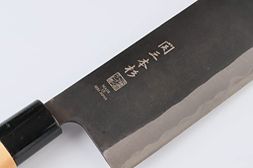 Seki Sanbonsugi Japanese Utility Chef Kitchen Knife, KUROUCHI Carbon Tool Steel Nakiri Knife, Shiraki Wooden Handle, 165 mm (6.5 in), Made in Seki Japan