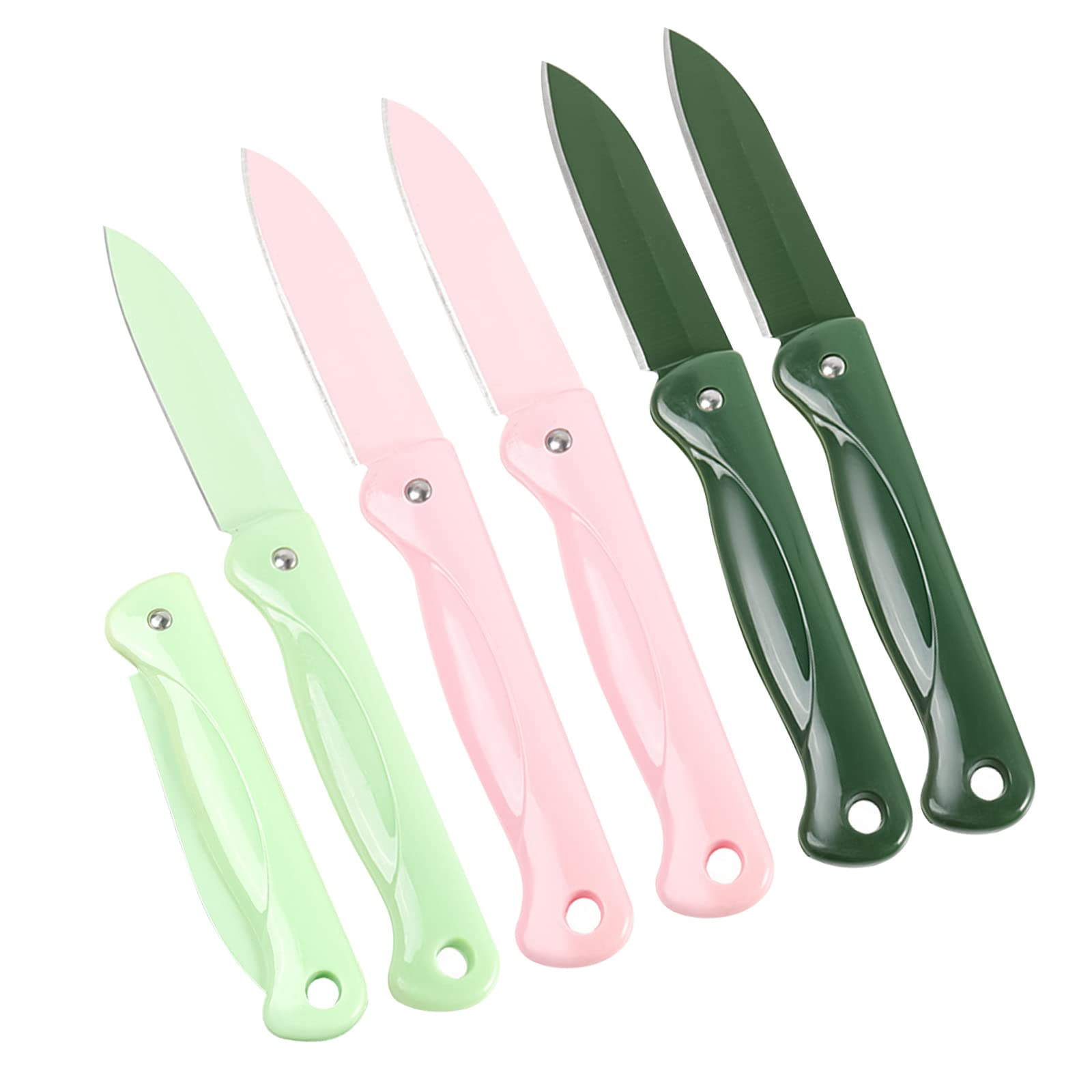 Lomgwumy Paring Knife, Foldable Fruit Knife, Fruit Knife Full Body Spray, Small of Exquisite, Small and Easy to Carry, Suitable for Most Types of Vegetables and Fruits (6 Pieces)