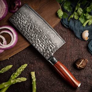 YARENH 7 Inch Chinese Cleaver Knife, 73 Layers Damascus High Carbon Stainless Steel, Full Tang, Natural Sandalwood Handle, Gift Box