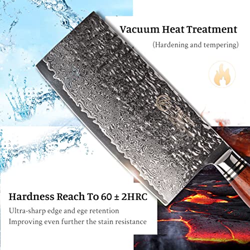 YARENH 7 Inch Chinese Cleaver Knife, 73 Layers Damascus High Carbon Stainless Steel, Full Tang, Natural Sandalwood Handle, Gift Box