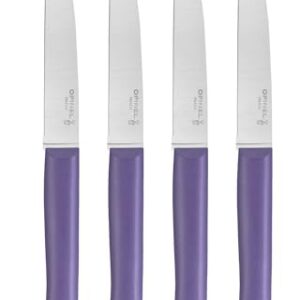 Opinel Bon Appetit + Table Knives, 4 Piece Set Steak Knives, High Carbon Steel Dinner Knives for Parties, Entertaining, or Everyday Use, Polymer Handles, Dishwasher Safe, Made in France (Lavender)