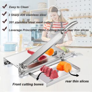 Stainless Steel Bone Cutter,Manual Meat Slicer,for Beef Rib Chicken fish meat cutter for Home and Commercial Cooking 15.3 Inches-2 Sharp Blades