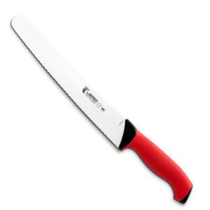jero pro series tr 10" curved, serrated slicer - commercial grade bread knife - double injection molded handle with thick santoprene out layer - german stainless steel blade - 1310tr