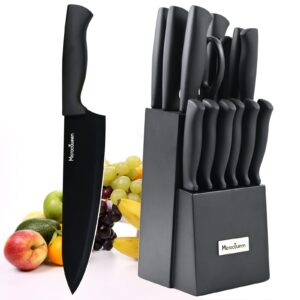 knife set black for kitchen with block, kitchen knife sets 16 piece kitchen knives for chopping, slicing, dicing&cutting,dishwasher safe,6 steak knives