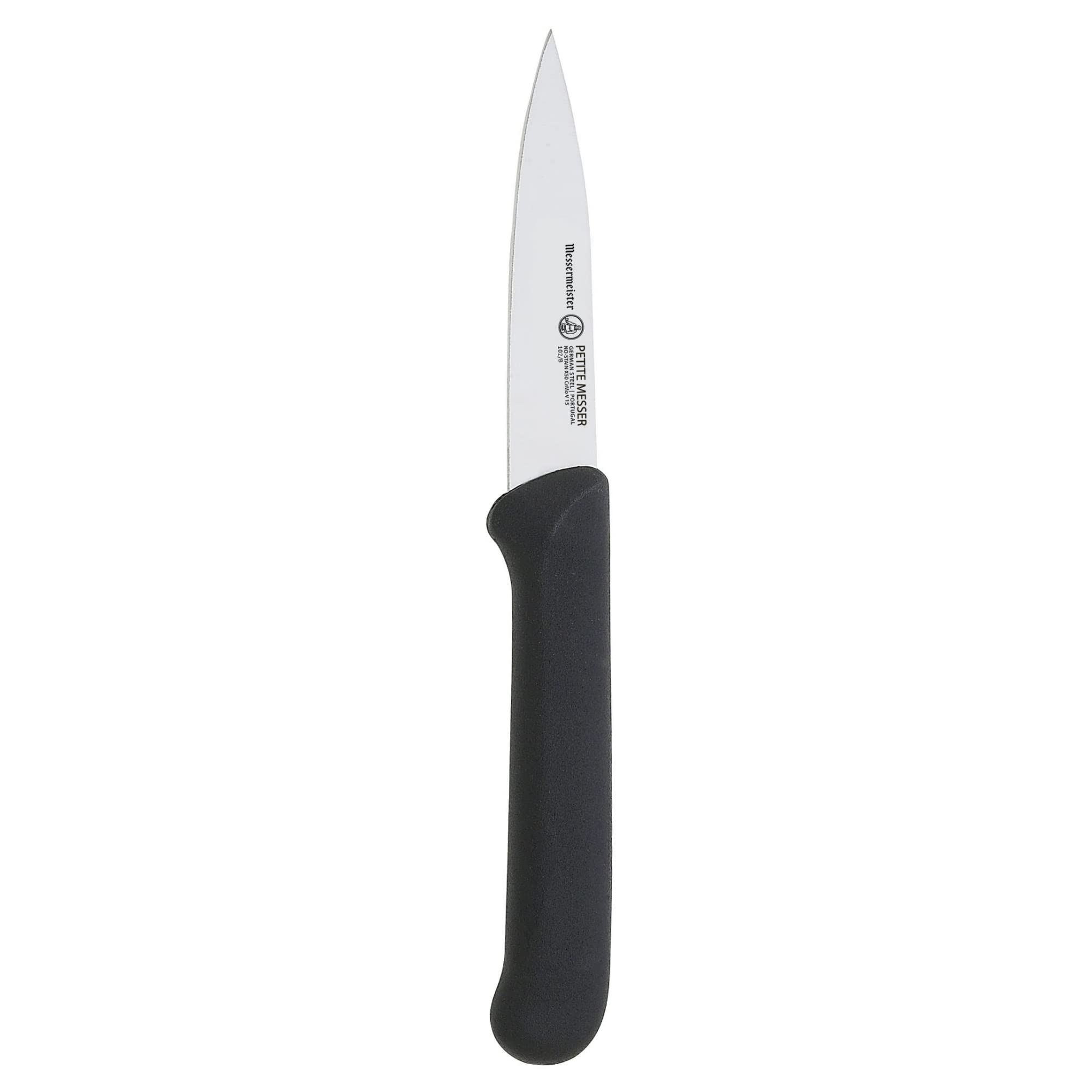 Messermeister Petite Messer 3” Spear Point Parer with Matching Sheath, Black - German 1.4116 Stainless Steel & Ergonomic Handle - Lightweight, Rust Resistant & Easy to Maintain