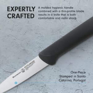 Messermeister Petite Messer 3” Spear Point Parer with Matching Sheath, Black - German 1.4116 Stainless Steel & Ergonomic Handle - Lightweight, Rust Resistant & Easy to Maintain