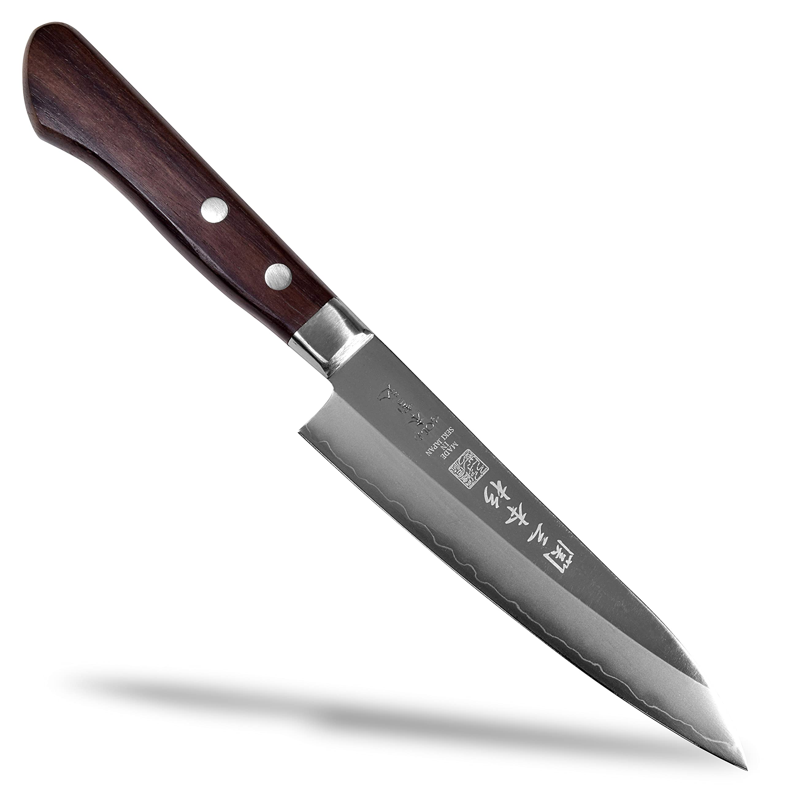 Seki Japan Japanese Seki SANBONSUGI Utility Petty Knife, 8A Stainless Steel Fruit Knife, Rose Wood Handle, 120 mm (4.7 in)