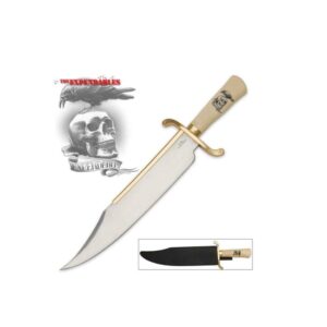 gil hibben expendables bowie knife with leather sheath - designed for 2010 film “the expendables”, 3cr13 stainless steel blade - film design knife for collectors or practical use - 19 3/4" overall