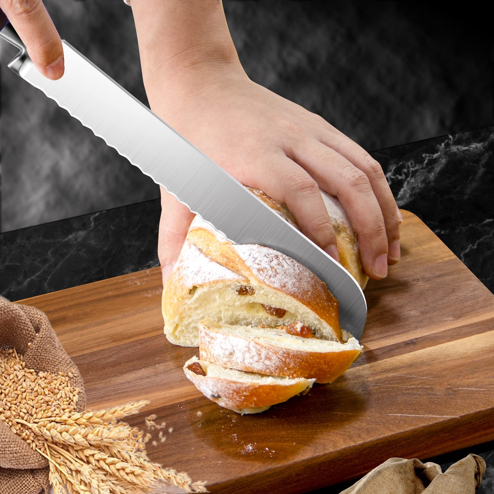CHILLKET Bread Knife, Bread Slicer for homemade bread, 8 inch Serrated Knife for Crusty Bread, Sandwich, Cake, Bagels