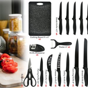 30 Pieces Knife Set and kitchen utensil set, silicone cooking utensils set for kitchen essentials with Knife Sharpener, 11 Pcs black knife set, Cutting Board essential knife and cutting board set