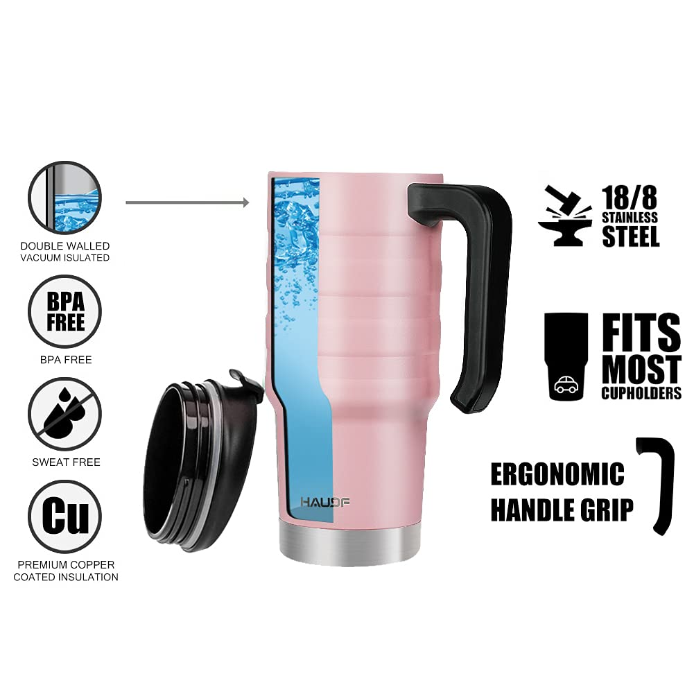 HAUSHOF Pink 24 oz Travel Mug and 6PC Kitchen Knife Set