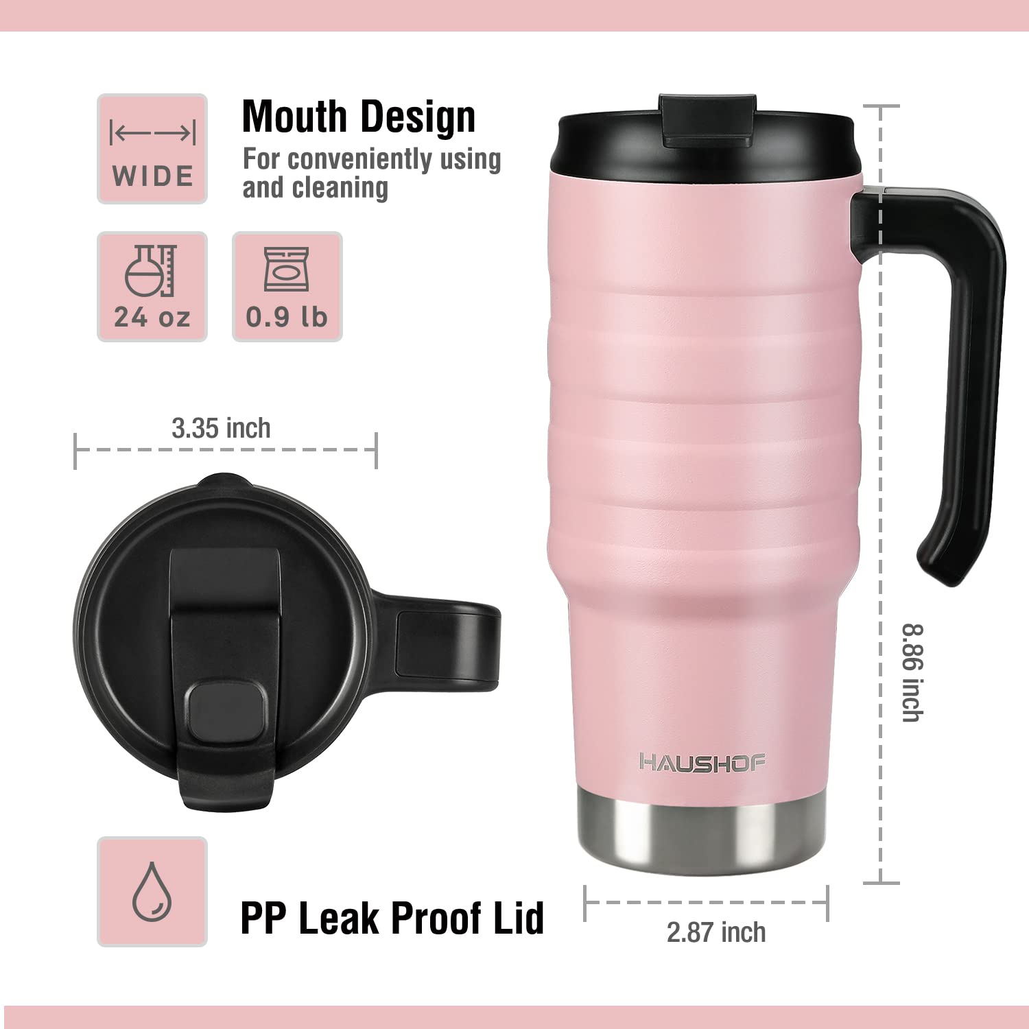 HAUSHOF Pink 24 oz Travel Mug and 6PC Kitchen Knife Set