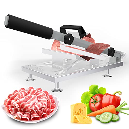 Waatfeet Manual Frozen Meat Slicer,Upgraded stainless steel cutter for beef and mutton rolls,Includes 2 removable blades,a pair of gloves,and meat roll bags, Ideal for home hot pot and BBQ