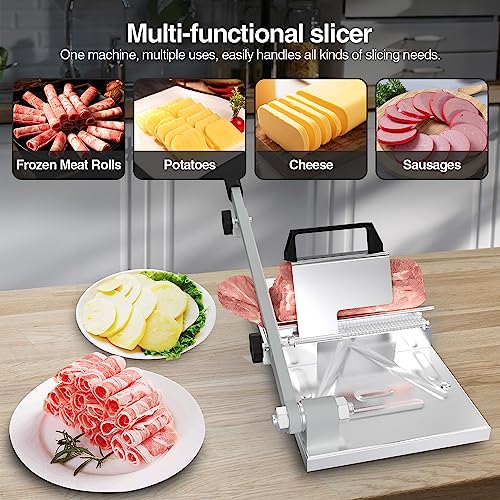 Waatfeet Manual Frozen Meat Slicer,Upgraded stainless steel cutter for beef and mutton rolls,Includes 2 removable blades,a pair of gloves,and meat roll bags, Ideal for home hot pot and BBQ