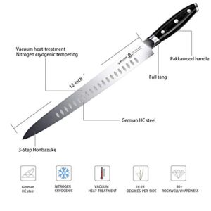 WALLOP Slicing Knife - 12 inch Slicing Carving Knife - High Carbon German Stainless Steel - Meat and Vegetable Knife with Pakkawood Handle - BLACK HAWK SERIES with gift box