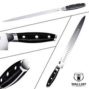 WALLOP Slicing Knife - 12 inch Slicing Carving Knife - High Carbon German Stainless Steel - Meat and Vegetable Knife with Pakkawood Handle - BLACK HAWK SERIES with gift box