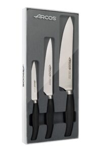 arcos forged kitchen knife set 3 pieces (paring knife + kitchen knife + chef's knife). stainless steel forged nitrum. polypropylene pom handle. series clara. black color
