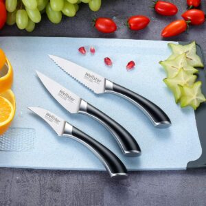 WELLSTAR Paring Knives Set, 3-Piece Fruit Peeling Knife Set, 2.75 Inch Bird Beak, 3.5 Inch Paring, 4 Inch Serrated Utility, Super Sharp German Stainless Steel Forged Blade and Full Tang Handle