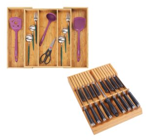 utoplike in-drawer knife block bamboo kitchen 16 knifes drawer organizer and flatware expandable cutlery organizer tray set