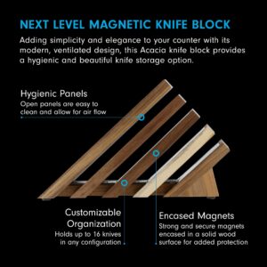 Messermeister Next Level Magnetic Knife Block, Acacia - Modern & Ventilated - Holds 16 Knives or Steels & Scissors - 12"w x 9"h x 5"d