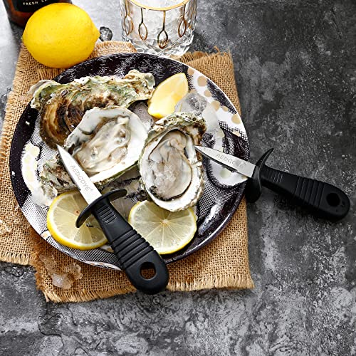 Oyster Shucking Knife and Gloves,Oyster Knife Shucker Set Stainless Steel Clam Shellfish Seafood Opener Kit Tools (2knifes+1Glove+1Cloth+1Bottle opener)