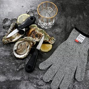 Oyster Shucking Knife and Gloves,Oyster Knife Shucker Set Stainless Steel Clam Shellfish Seafood Opener Kit Tools (2knifes+1Glove+1Cloth+1Bottle opener)