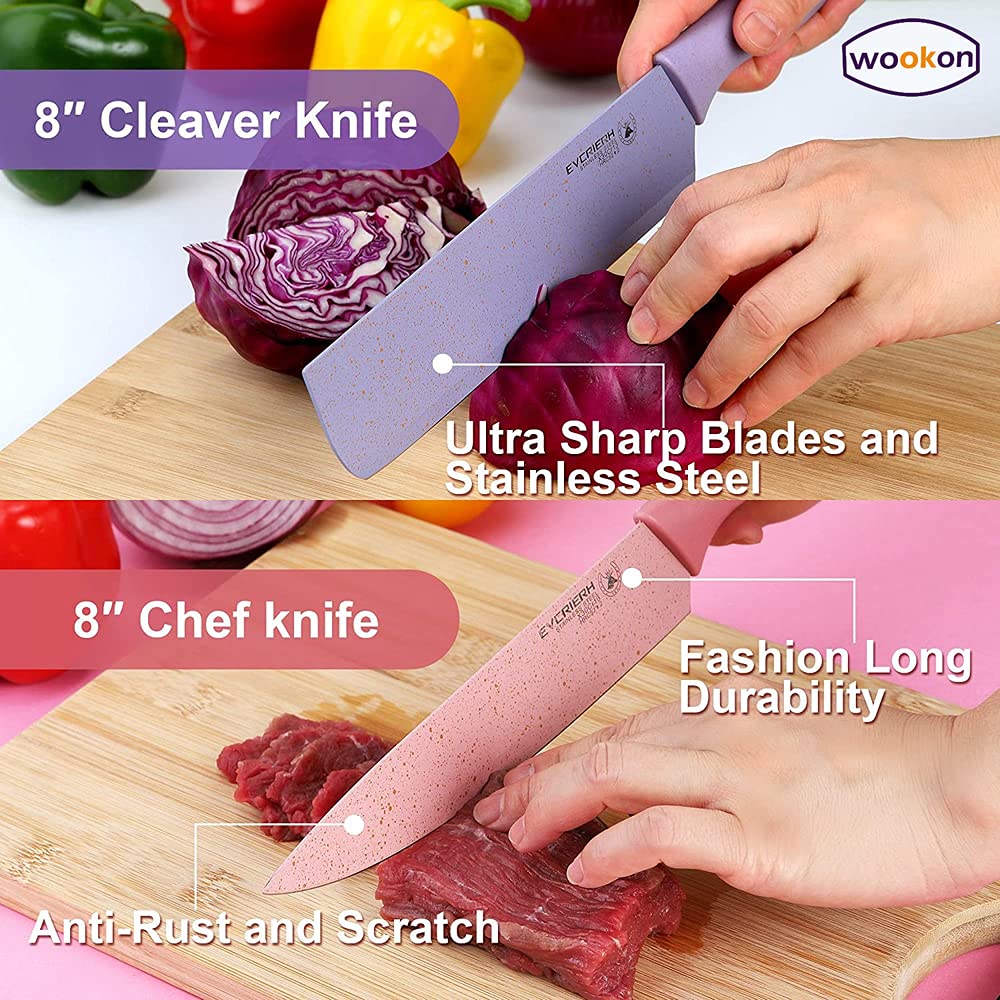 Professional Colorful Kitchen Knives Set of 7 Pieces, Non-Stick Blades with High Carbon Stainless Steel, Chef Knives Set for Cutting, Slicing, Paring, and Cooking