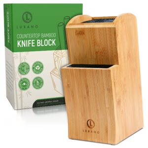 universal knife block without knives - kitchen knife holder for kitchen counter - extra large bamboo knife block holder