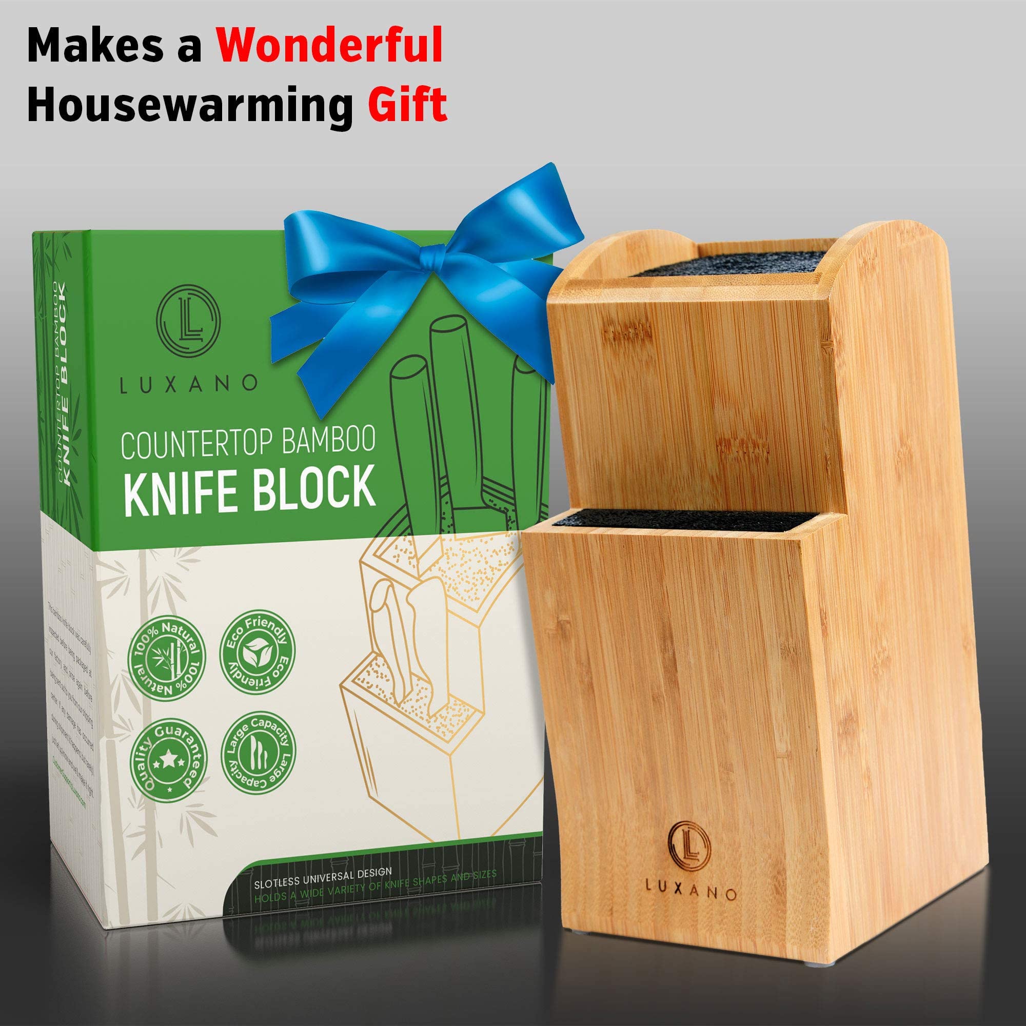 Universal Knife Block Without Knives - Kitchen Knife Holder for Kitchen Counter - Extra Large Bamboo Knife Block Holder