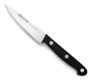 arcos paring knife 4 inch stainless steel. professional knife for peeling fruits and vegetable. ergonomic polyoxymethylene handle and 100 mm blade. series universal. color black