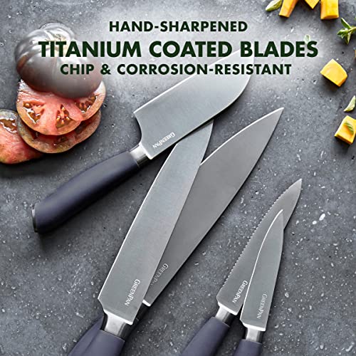 GreenPan Titanium 4" Paring Knife, Titanium Coated, Stainless Steel, Eco-friendly, Ergonomic Grip, Slip Resistant, Balanced, Heat Treated, Hand Sharpened, Dishwasher Safe