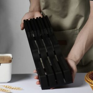 XYJ Drawer Kitchen Knife Holder PP+fiber Knife Stand With 3 Long slots 4 short slots Knives Block Black Non-slip Plastic Chef Knives Storage Organizer (Black)