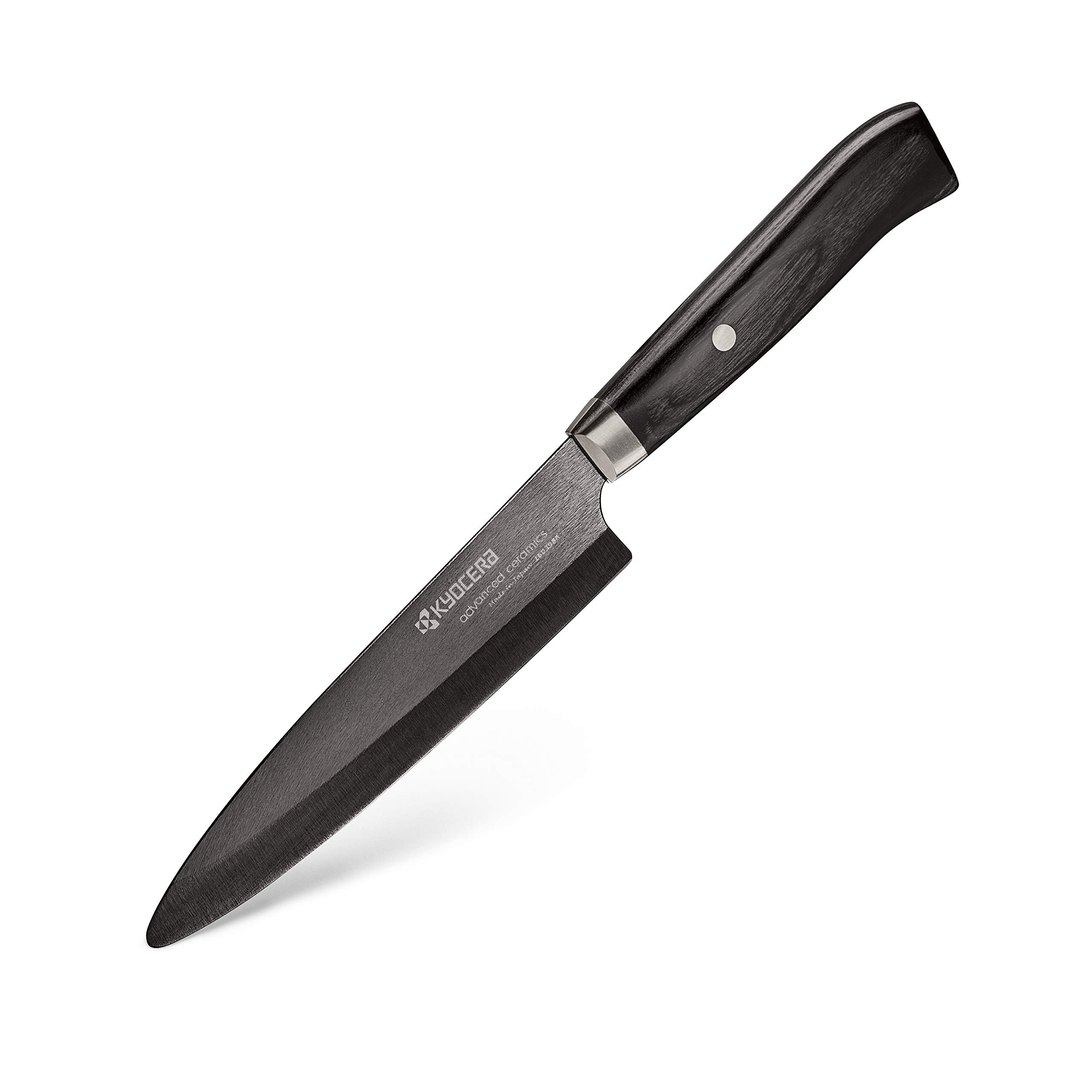 Kyocera Advanced Ceramic LTD Series Utility Knife with Handcrafted Pakka Wood Handle, 5-Inch, Black Blade