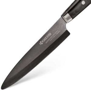 Kyocera Advanced Ceramic LTD Series Utility Knife with Handcrafted Pakka Wood Handle, 5-Inch, Black Blade