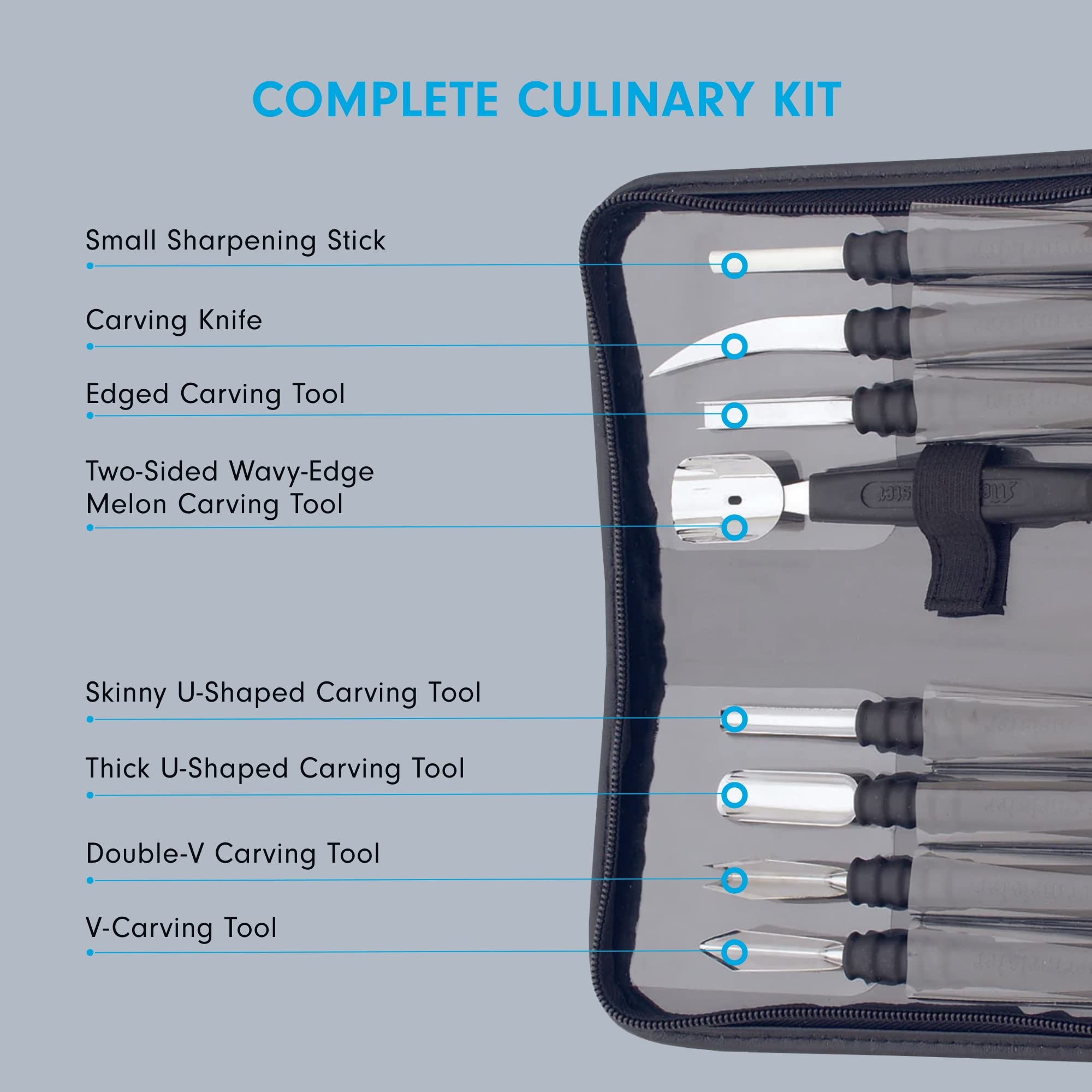 Messermeister 9-Piece Garnishing Tool Set - Most-Used Fruit, Vegetable, Garnishing & Decorating Tools - Includes Vinyl Pouch for Storage & Transport