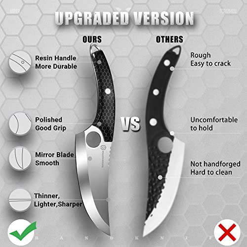 GRANDKNIFE Upgraded Viking Knife Kitchen Knife with Sheath - 6 inch Full Tang Chef Knife, Meat Cleaver for Kitchen, Camping, Hunting, BBQ - Black Handle