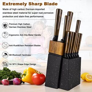 Wodillo Knife Set,12-Piece Kitchen Knife Set with Storage Block,High Carbon German Stainless Steel Block Knife Set with Japanese Designed Wooden Pattern Stainless Handle and 6 Steak Knives