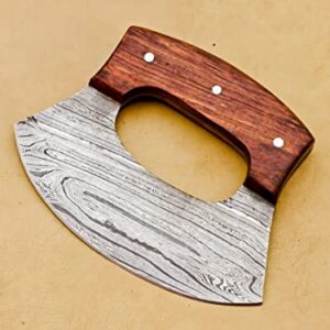 Handmade Damascus Chef Kitchen Ulu Knife Chef Knife Heavy Duty Damascus Handle Walnut Wood With Leather Sheath